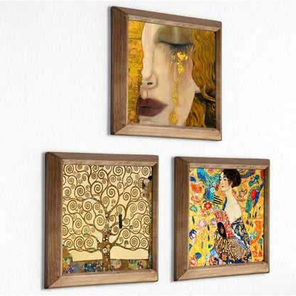 Gustav Klimt Golden Tears, Tree of Life & Lady with Fan Trio Natural Stone Wall Art Set