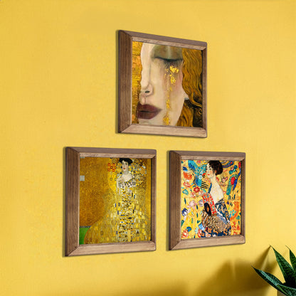 Gustav Klimt Golden Tears, Adele & Lady with Fan Trio Stone Wall Art Set