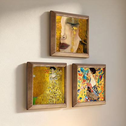 Gustav Klimt Golden Tears, Adele & Lady with Fan Trio Stone Wall Art Set