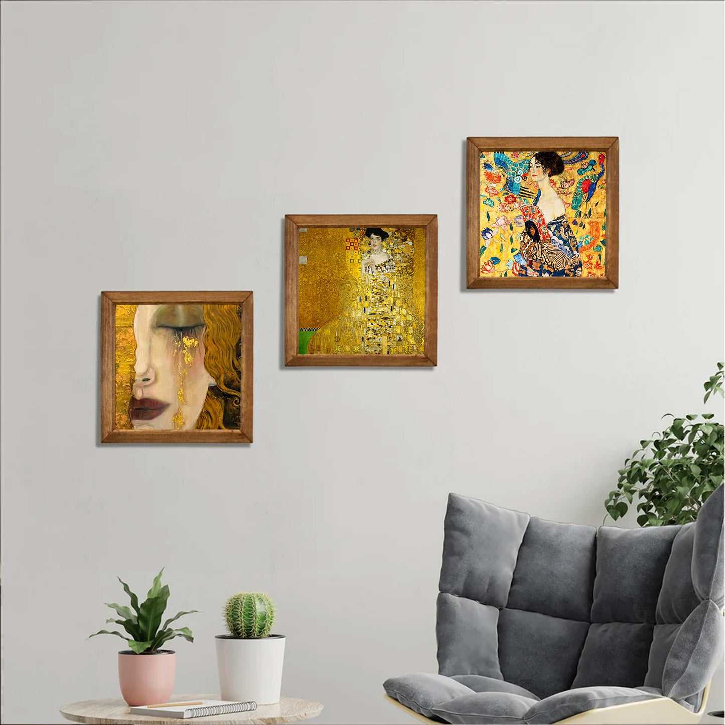 Gustav Klimt Golden Tears, Adele & Lady with Fan Trio Stone Wall Art Set