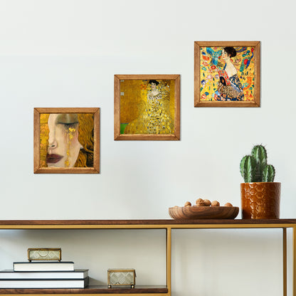 Gustav Klimt Golden Tears, Adele & Lady with Fan Trio Stone Wall Art Set