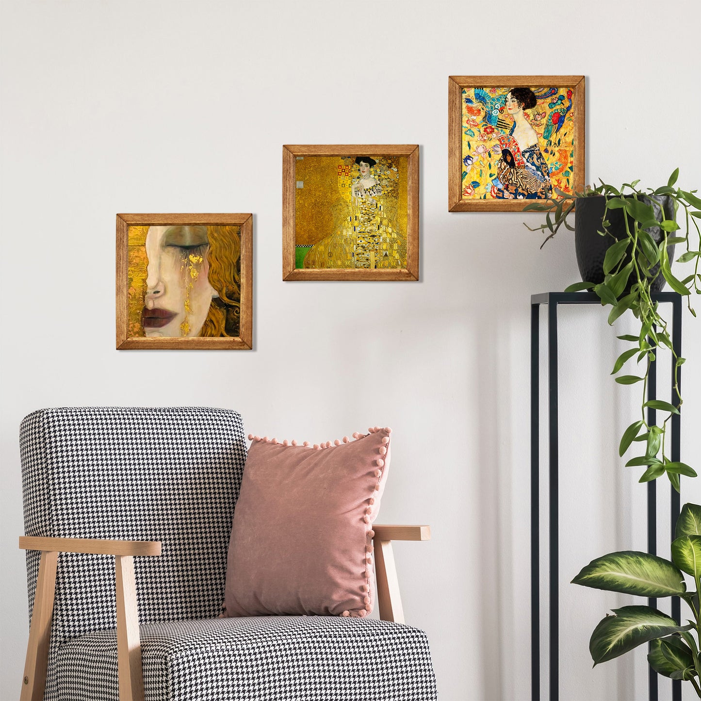 Gustav Klimt Golden Tears, Adele & Lady with Fan Trio Stone Wall Art Set