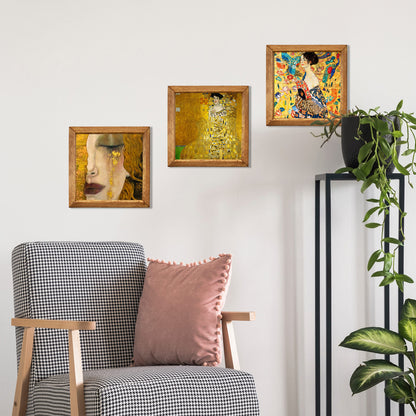 Gustav Klimt Golden Tears, Adele & Lady with Fan Trio Stone Wall Art Set