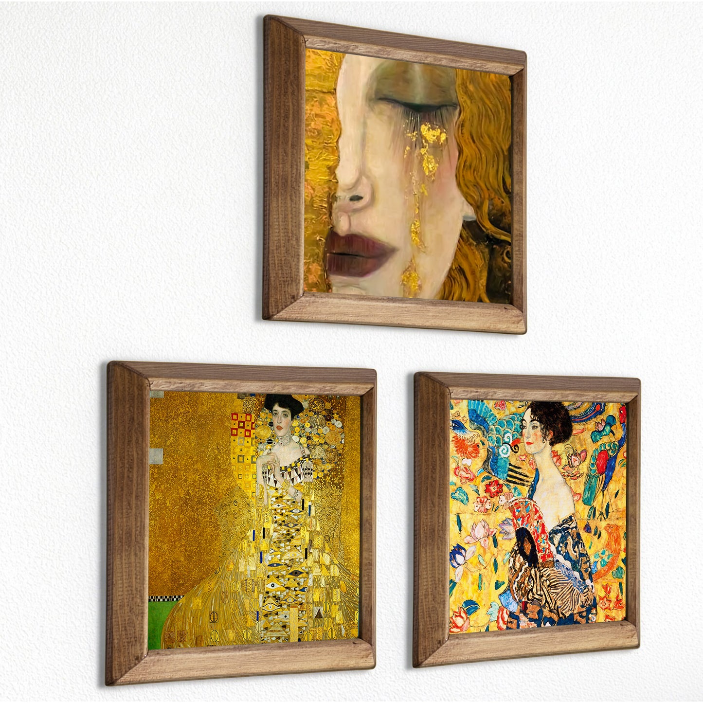 Gustav Klimt Golden Tears, Adele & Lady with Fan Trio Stone Wall Art Set