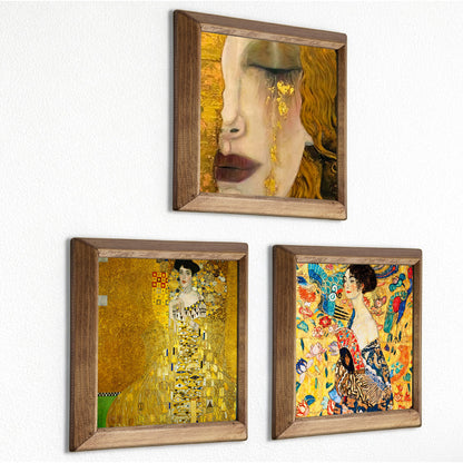 Gustav Klimt Golden Tears, Adele & Lady with Fan Trio Stone Wall Art Set
