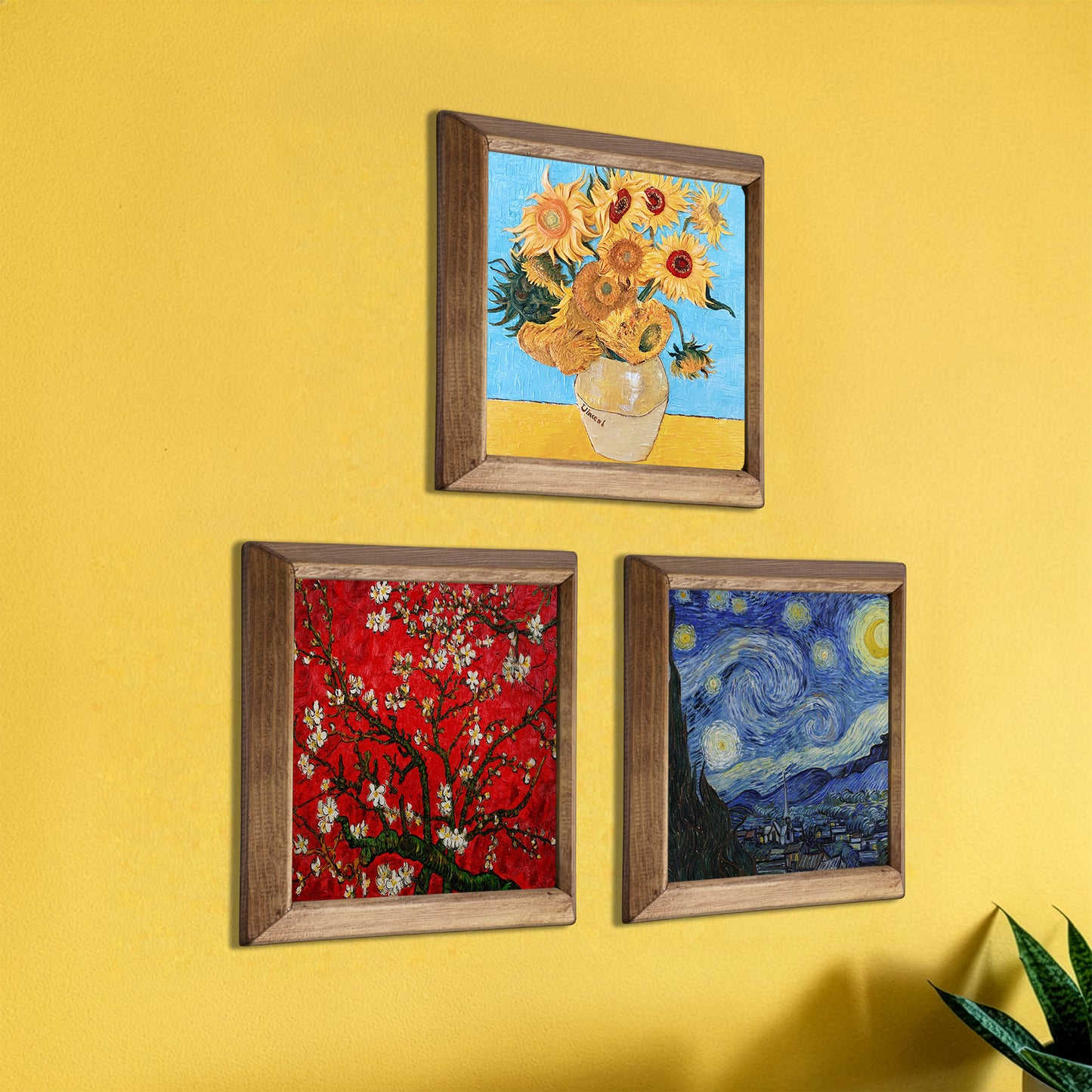Van Gogh Sunflowers, Almond Blossoms & Starry Night Trio Stone Wall Art Set