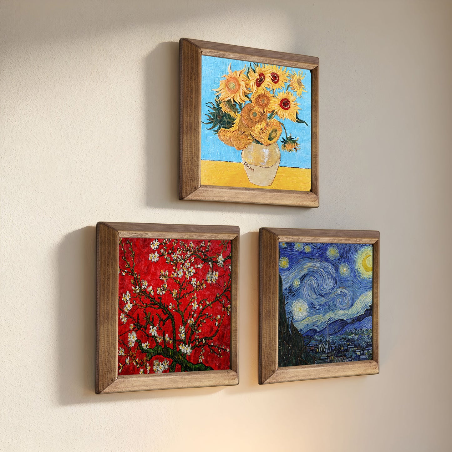 Van Gogh Sunflowers, Almond Blossoms & Starry Night Trio Stone Wall Art Set
