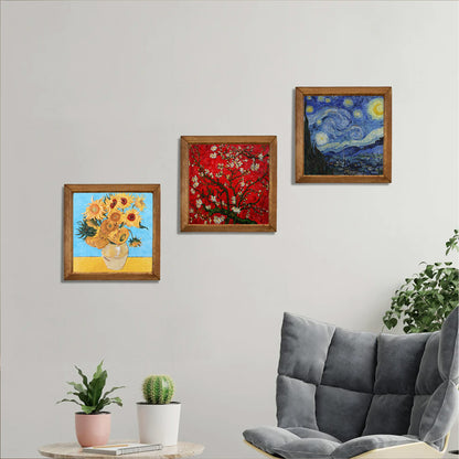 Van Gogh Sunflowers, Almond Blossoms & Starry Night Trio Stone Wall Art Set