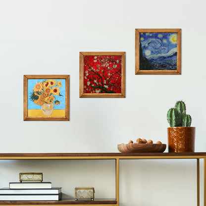 Van Gogh Sunflowers, Almond Blossoms & Starry Night Trio Stone Wall Art Set