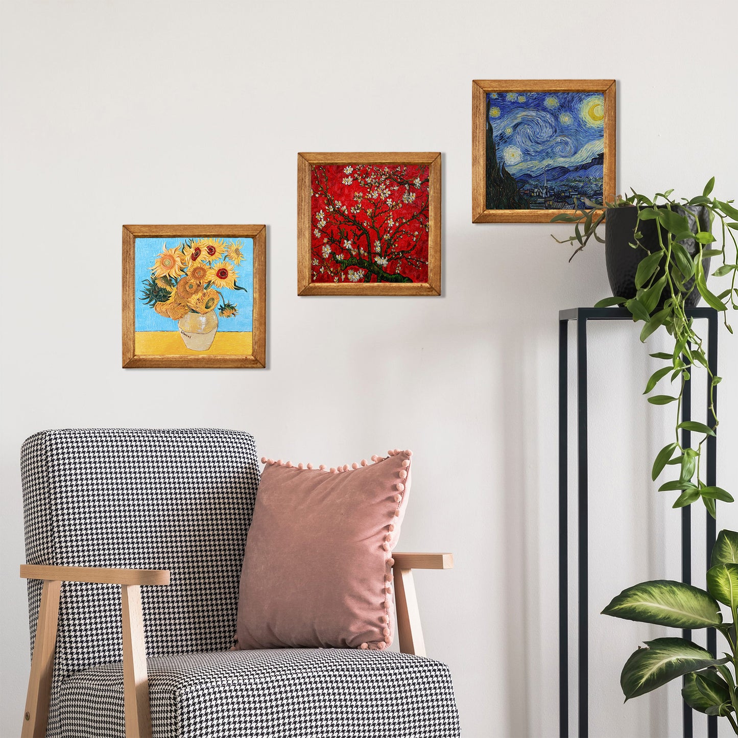 Van Gogh Sunflowers, Almond Blossoms & Starry Night Trio Stone Wall Art Set