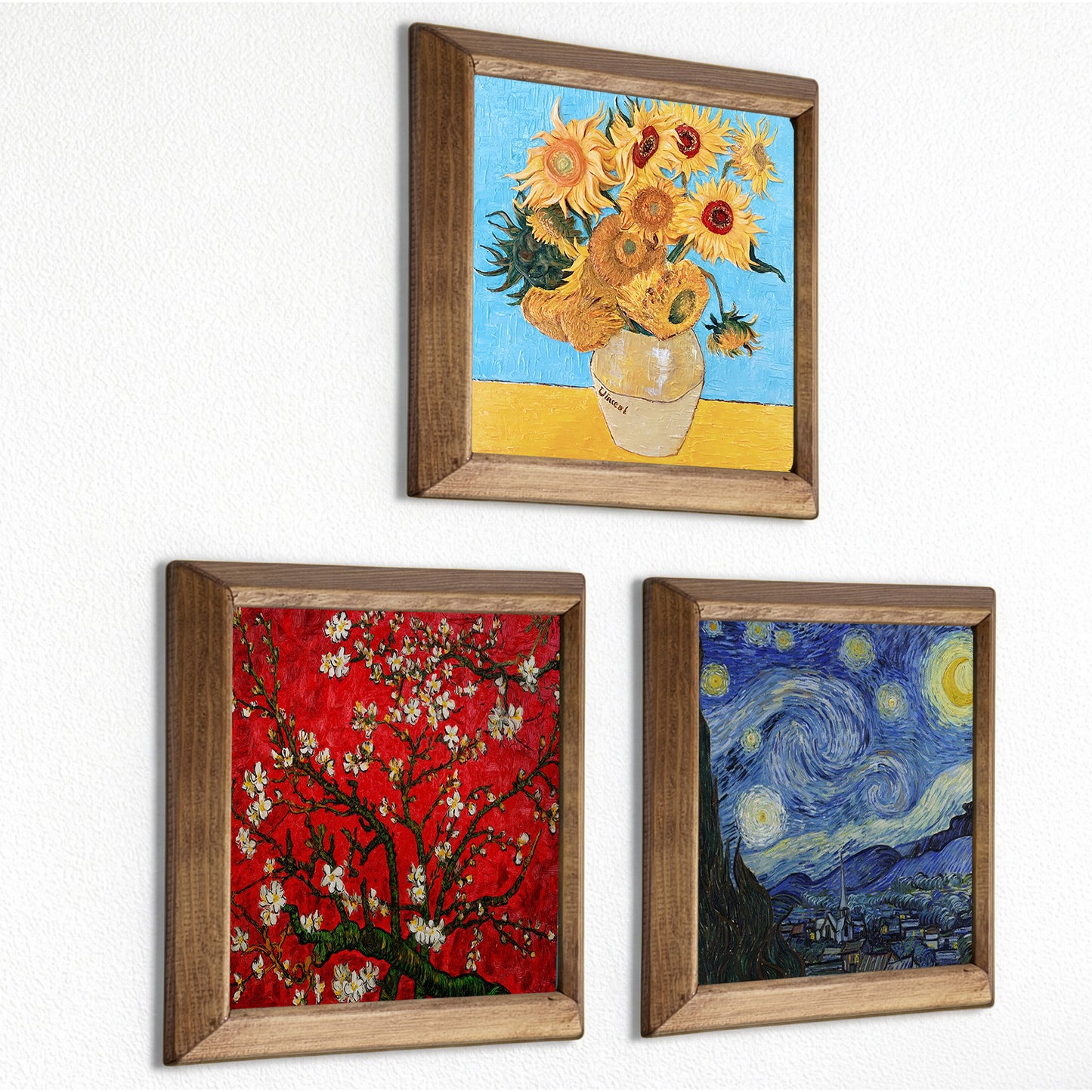 Van Gogh Sunflowers, Almond Blossoms & Starry Night Trio Stone Wall Art Set