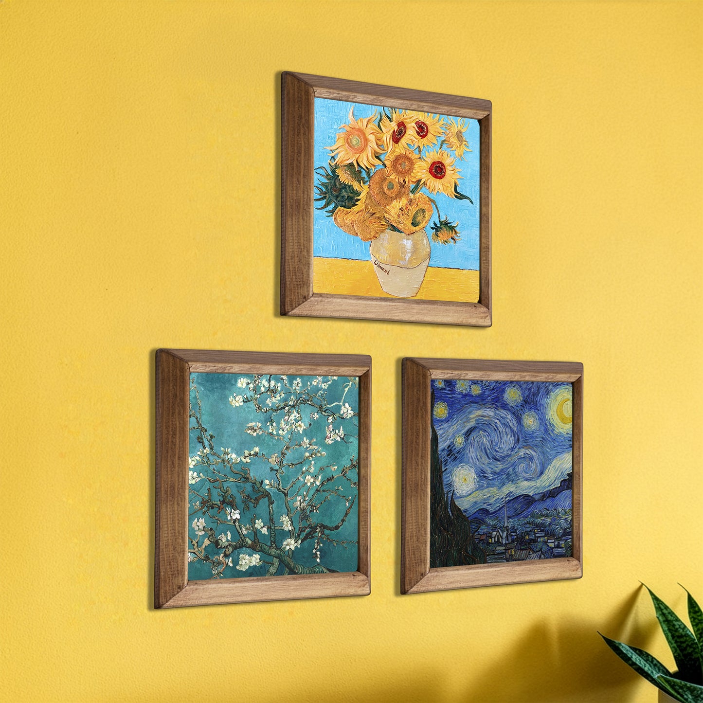 Van Gogh Sunflowers, Almond Blossoms & Starry Night Trio Stone Wall Art Set
