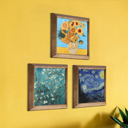 Van Gogh Sunflowers, Almond Blossoms & Starry Night Trio Stone Wall Art Set