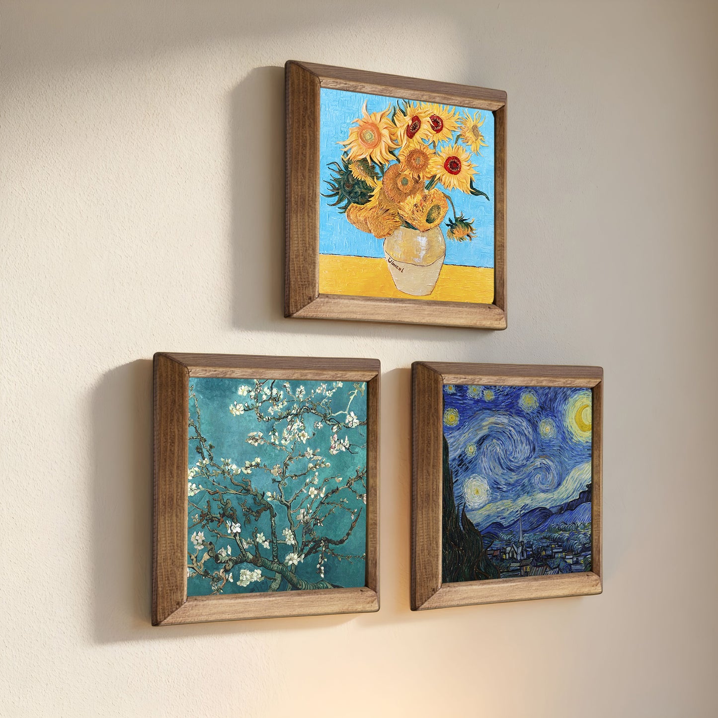 Van Gogh Sunflowers, Almond Blossoms & Starry Night Trio Stone Wall Art Set
