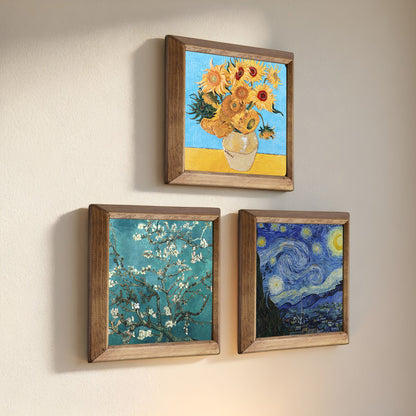 Van Gogh Sunflowers, Almond Blossoms & Starry Night Trio Stone Wall Art Set