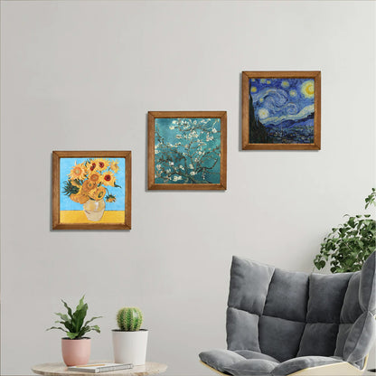 Van Gogh Sunflowers, Almond Blossoms & Starry Night Trio Stone Wall Art Set