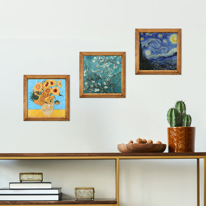 Van Gogh Sunflowers, Almond Blossoms & Starry Night Trio Stone Wall Art Set