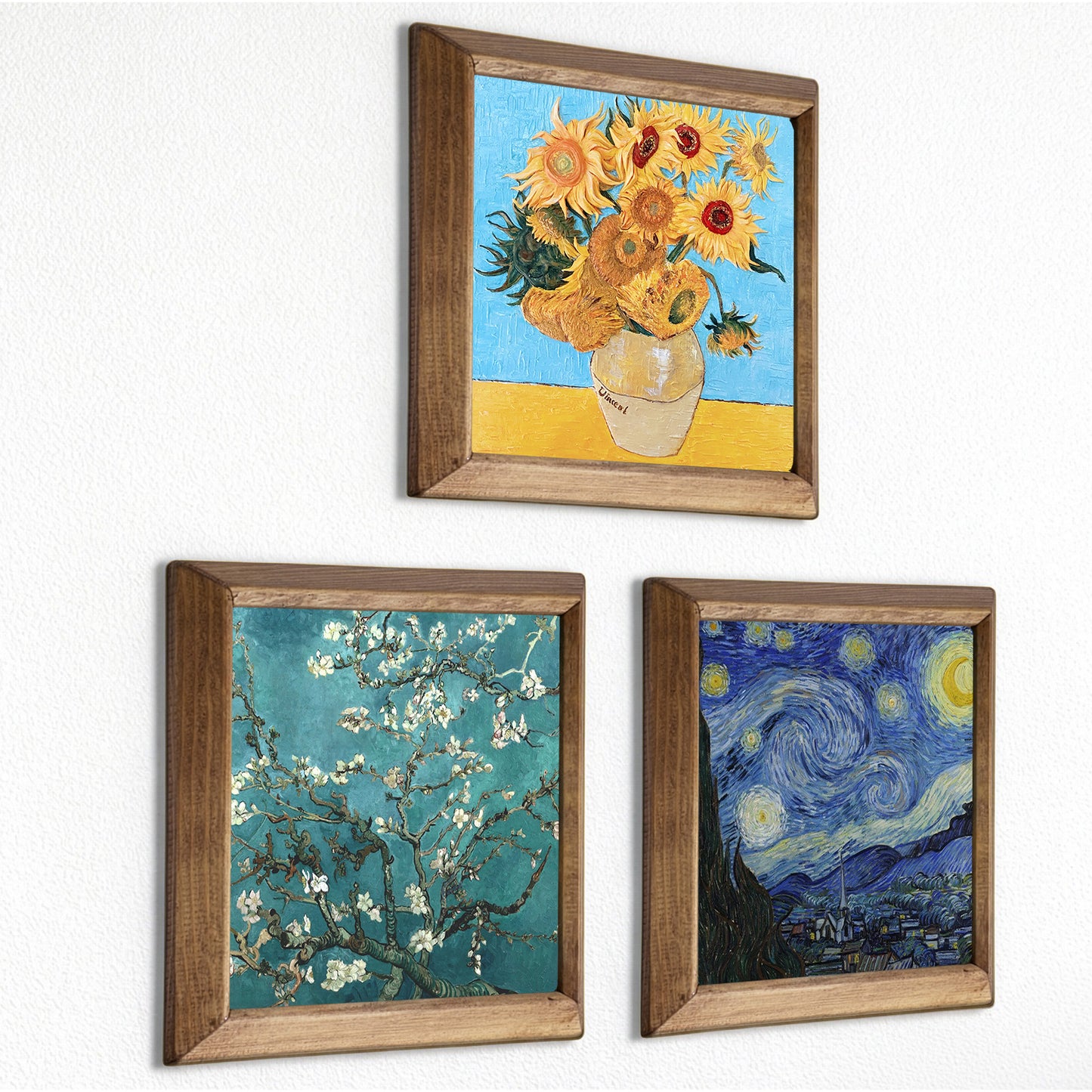 Van Gogh Sunflowers, Almond Blossoms & Starry Night Trio Stone Wall Art Set