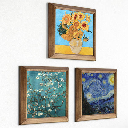 Van Gogh Sunflowers, Almond Blossoms & Starry Night Trio Stone Wall Art Set