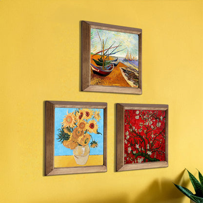 Van Gogh Sunflowers, Fishing Boats & Blossom Trio Stone Wall Art Set