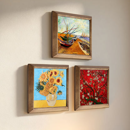Van Gogh Sunflowers, Fishing Boats & Blossom Trio Stone Wall Art Set