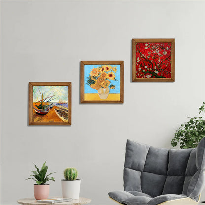 Van Gogh Sunflowers, Fishing Boats & Blossom Trio Stone Wall Art Set