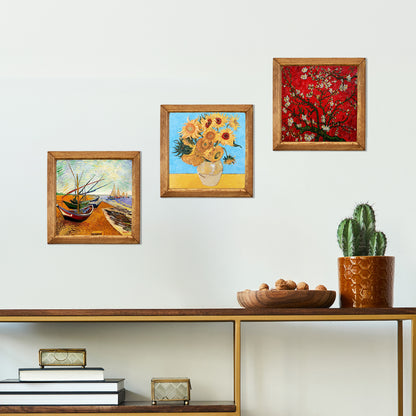Van Gogh Sunflowers, Fishing Boats & Blossom Trio Stone Wall Art Set