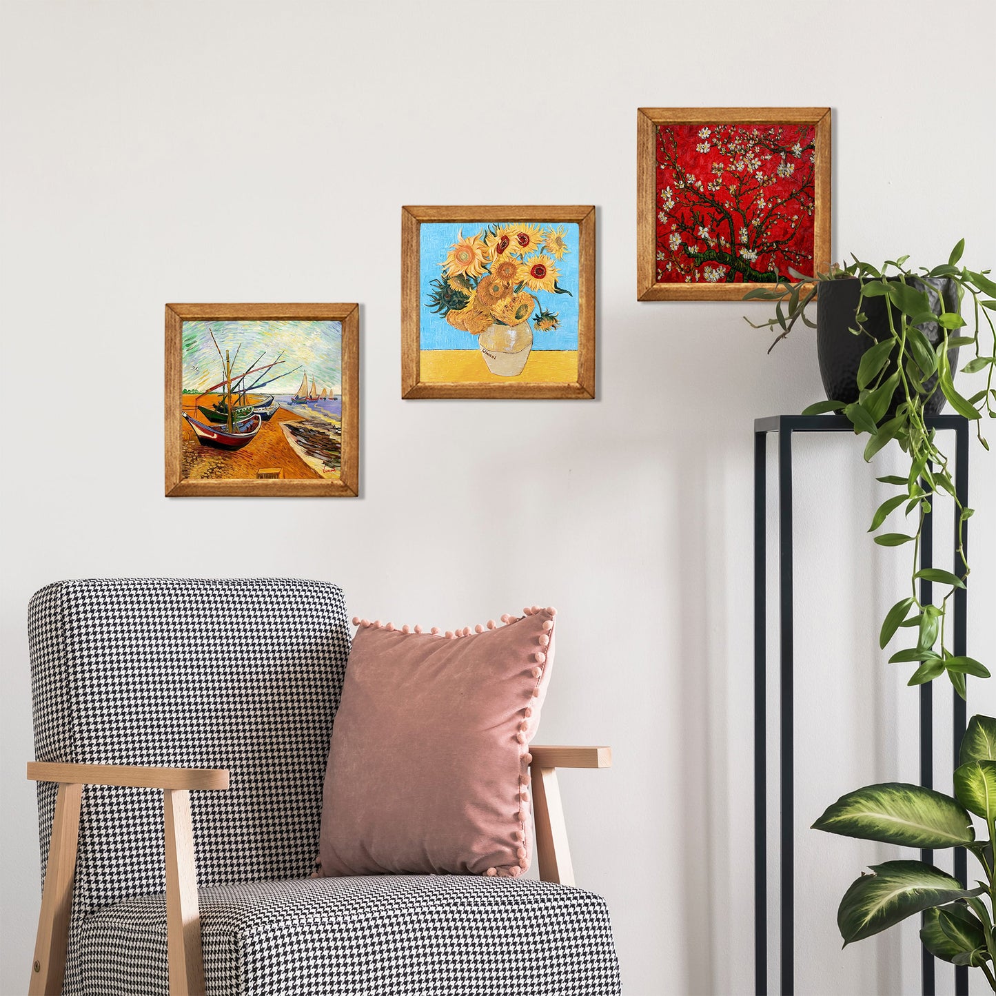 Van Gogh Sunflowers, Fishing Boats & Blossom Trio Stone Wall Art Set