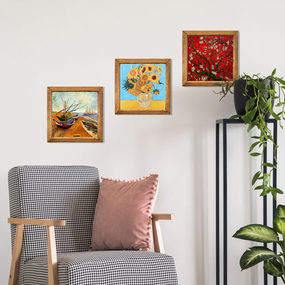 Van Gogh Sunflowers, Fishing Boats & Blossom Trio Stone Wall Art Set
