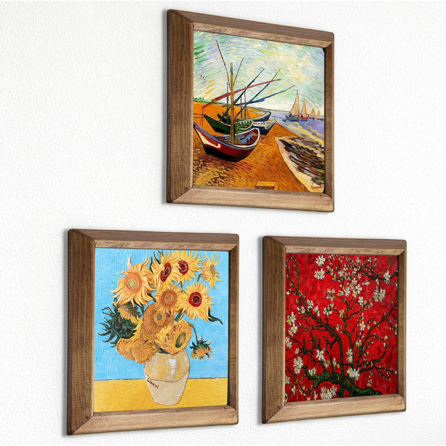 Van Gogh Sunflowers, Fishing Boats & Blossom Trio Stone Wall Art Set
