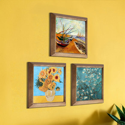 Van Gogh Starry Night, Fishing Boats & Almond Blossom Trio Stone Wall Art Set
