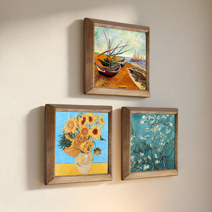Van Gogh Starry Night, Fishing Boats & Almond Blossom Trio Stone Wall Art Set