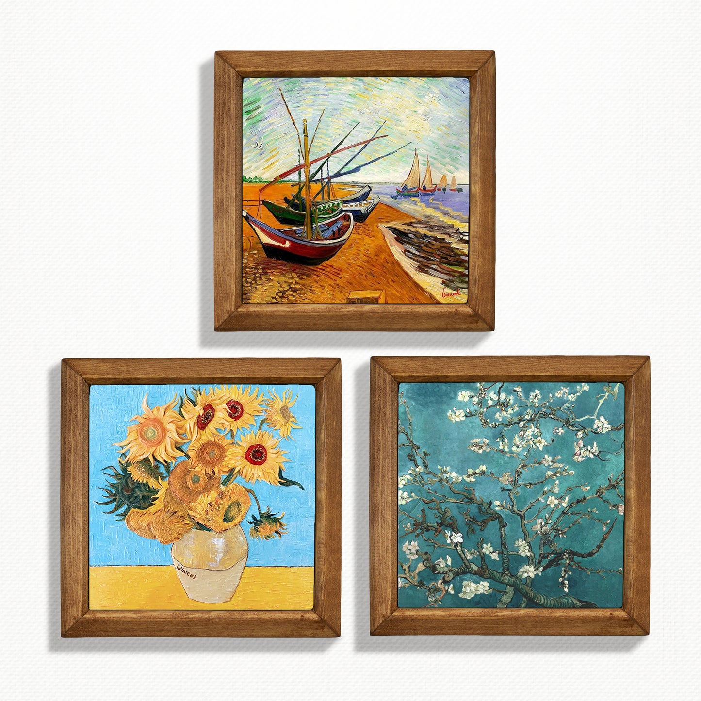 Van Gogh Starry Night, Fishing Boats & Almond Blossom Trio Stone Wall Art Set