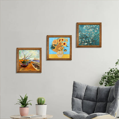 Van Gogh Starry Night, Fishing Boats & Almond Blossom Trio Stone Wall Art Set