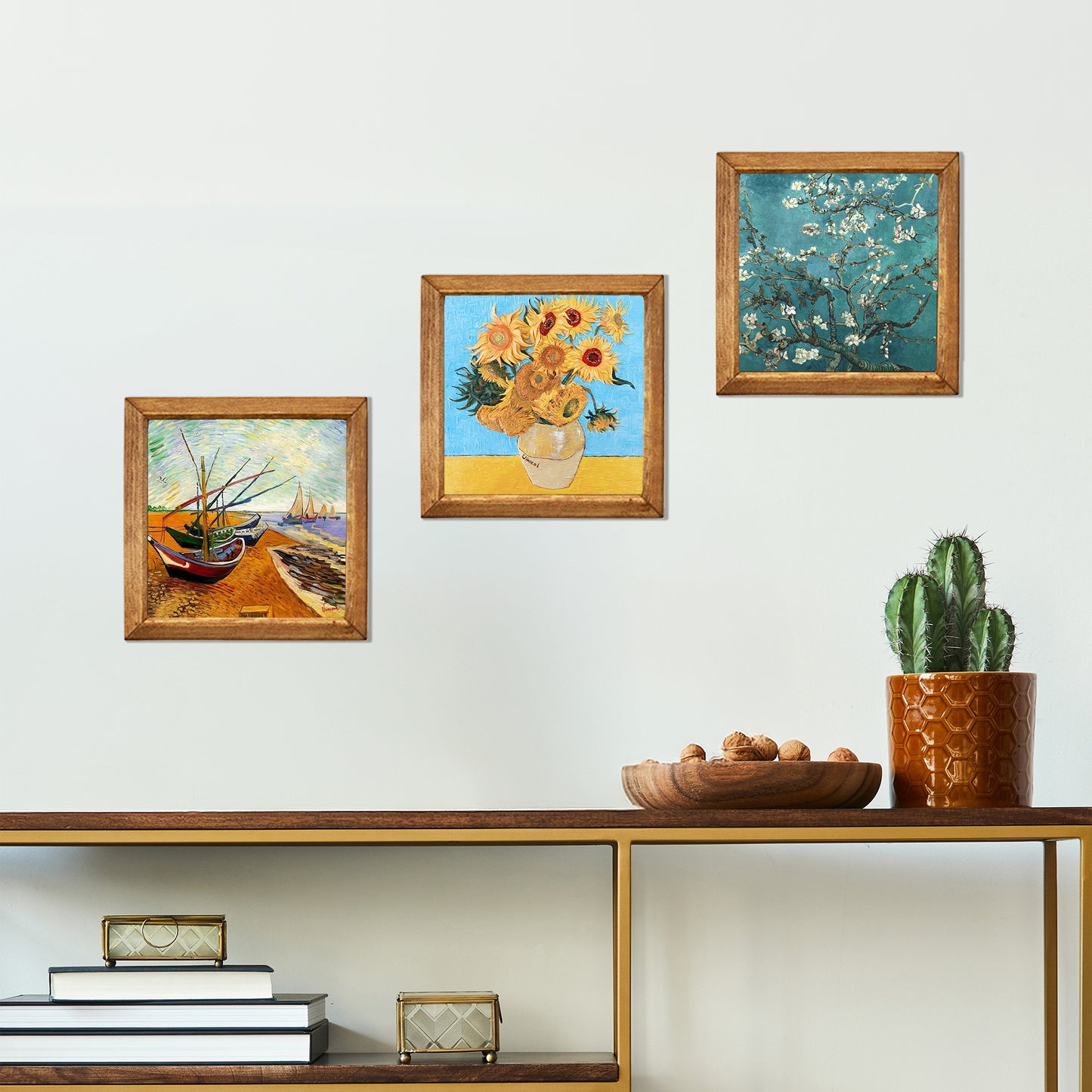Van Gogh Sunflowers, Fishing Boats & Almond Blossom Trio Stone Wall Art Set