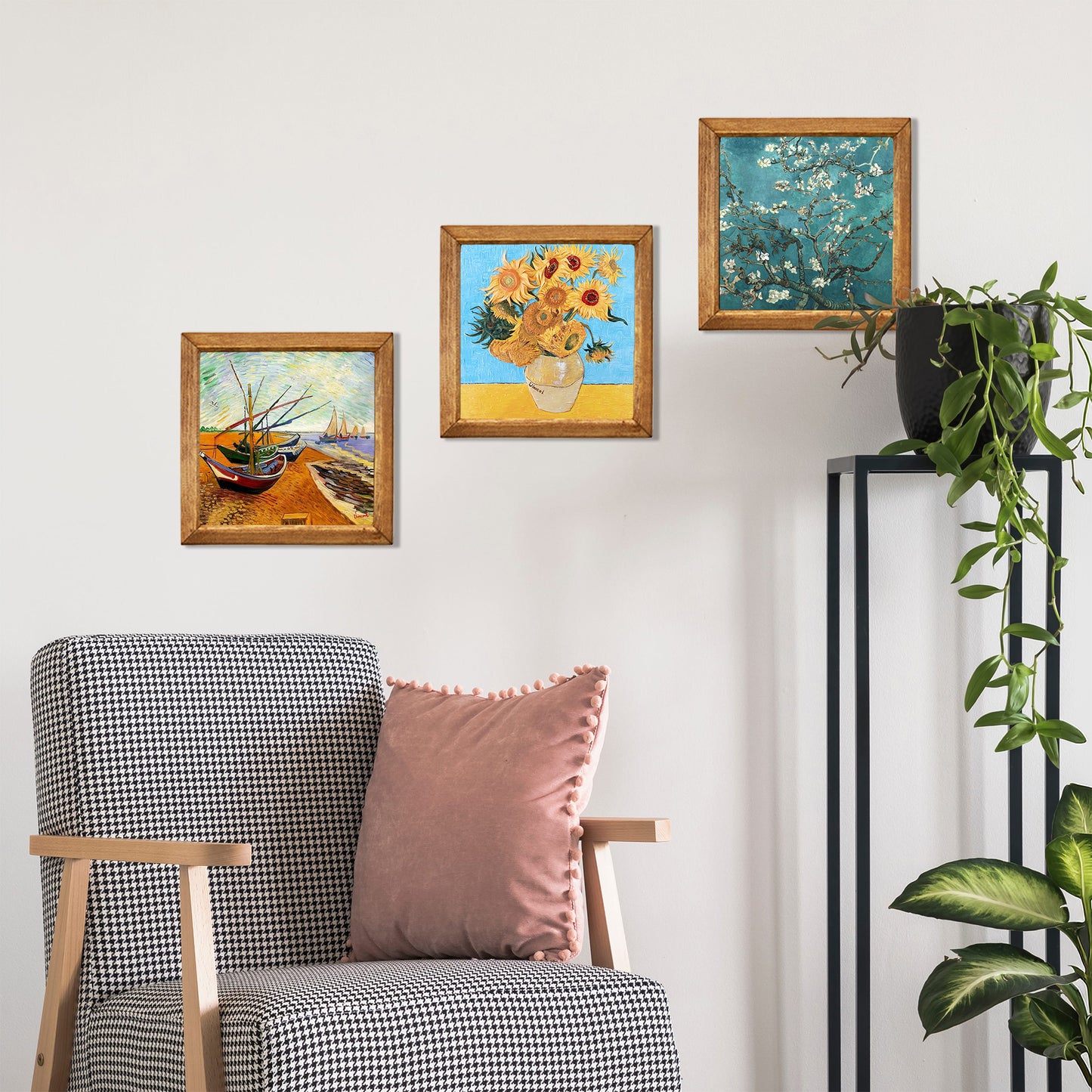 Van Gogh Sunflowers, Fishing Boats & Almond Blossom Trio Stone Wall Art Set