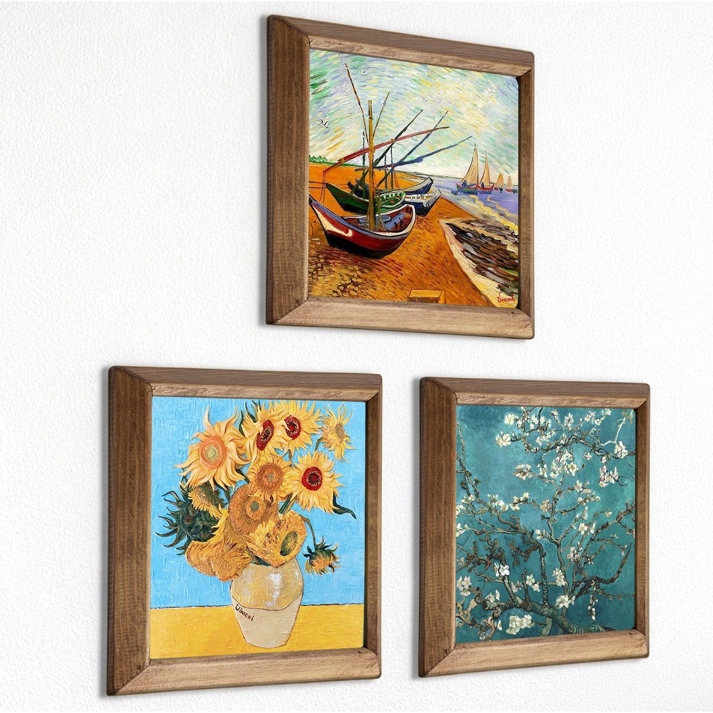 Van Gogh Starry Night, Fishing Boats & Almond Blossom Trio Stone Wall Art Set
