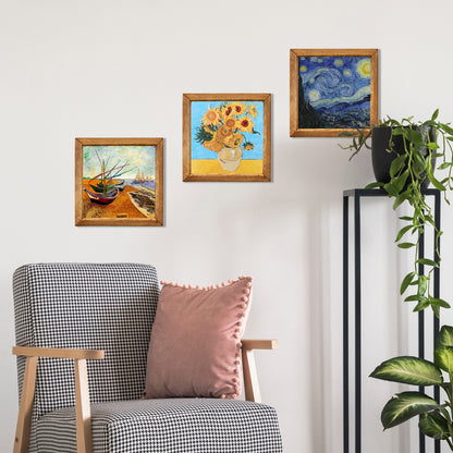Van Gogh Sunflowers, Fishing Boats & Starry Night Trio Natural Stone Wall Art Set