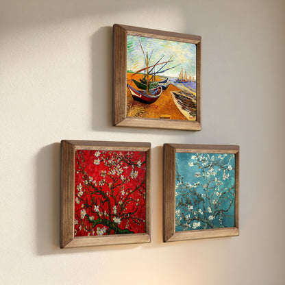 Van Gogh Fishing Boats & Almond Blossoms Trio Stone Wall Art Set