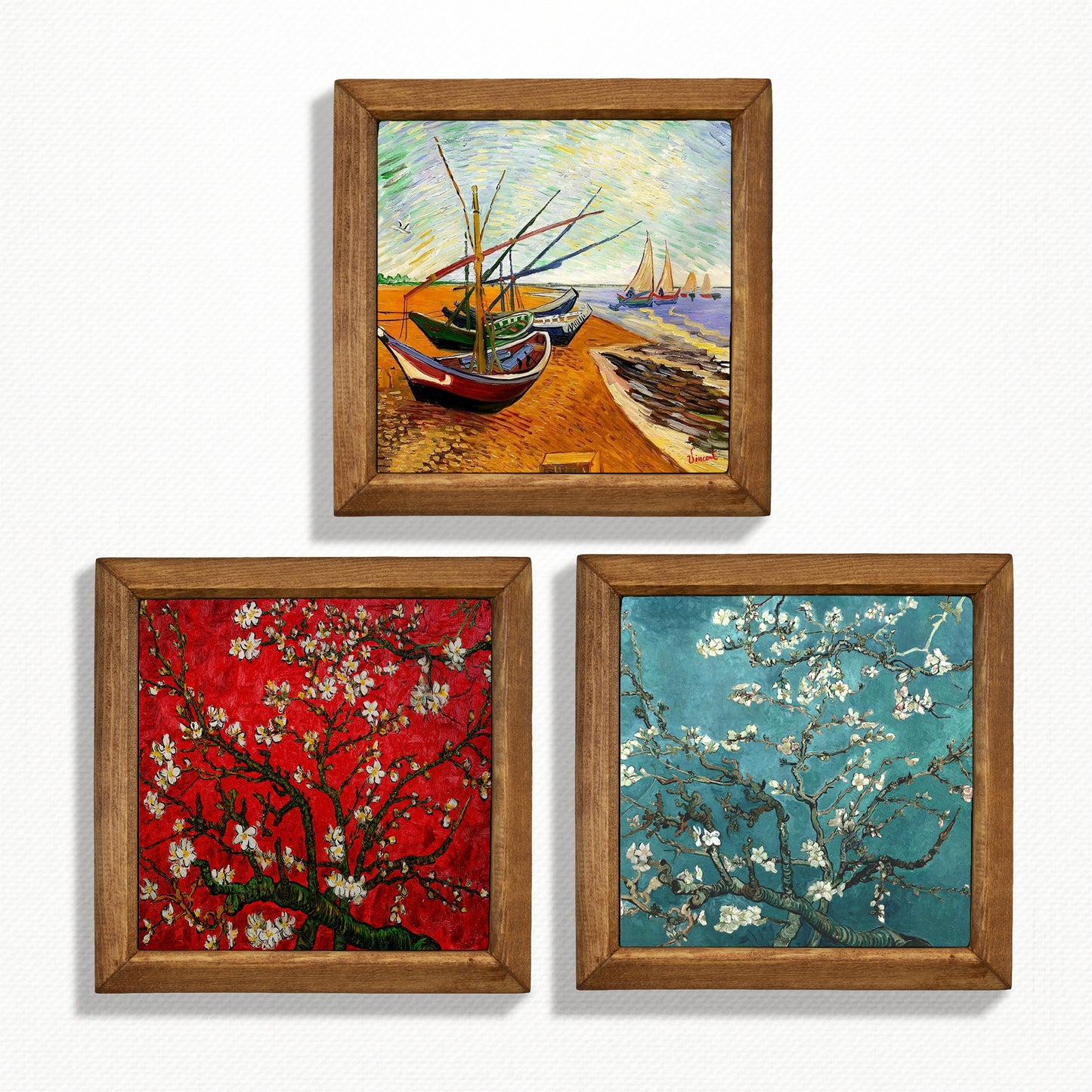 Van Gogh Fishing Boats & Almond Blossoms Trio Stone Wall Art Set