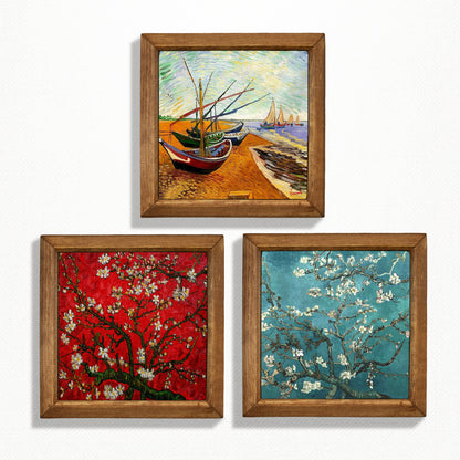 Van Gogh Fishing Boats & Almond Blossoms Trio Stone Wall Art Set