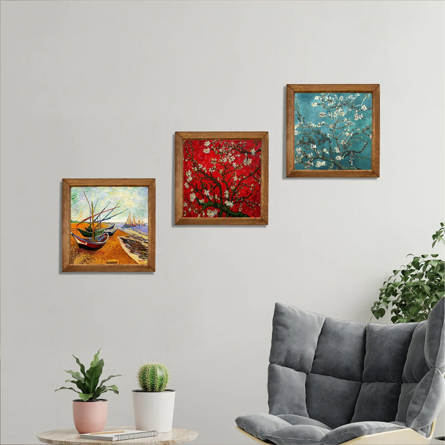 Van Gogh Fishing Boats & Almond Blossoms Trio Stone Wall Art Set