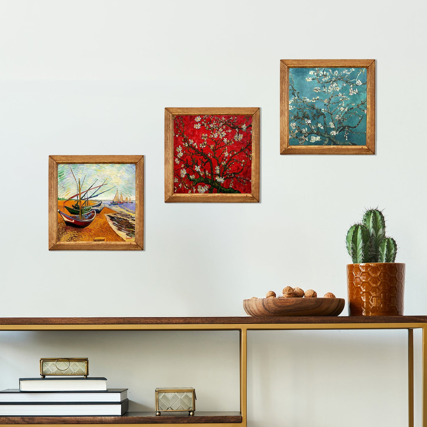 Van Gogh Fishing Boats & Almond Blossoms Trio Stone Wall Art Set