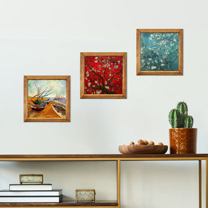 Van Gogh Fishing Boats & Almond Blossoms Trio Stone Wall Art Set
