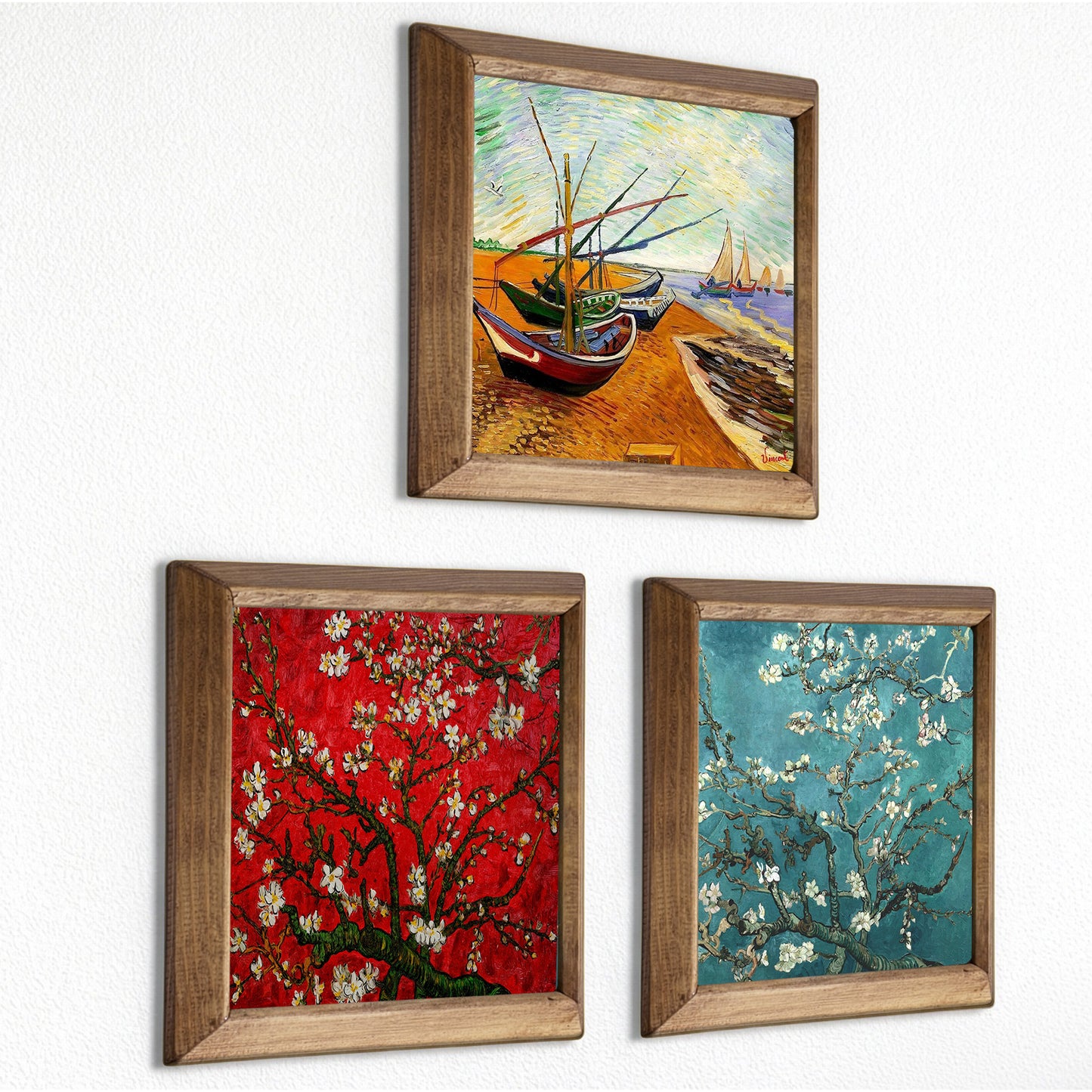 Van Gogh Fishing Boats & Almond Blossoms Trio Stone Wall Art Set