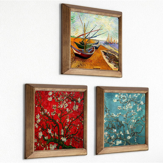 Van Gogh Fishing Boats & Almond Blossoms Trio Natural Stone Wall Art Set