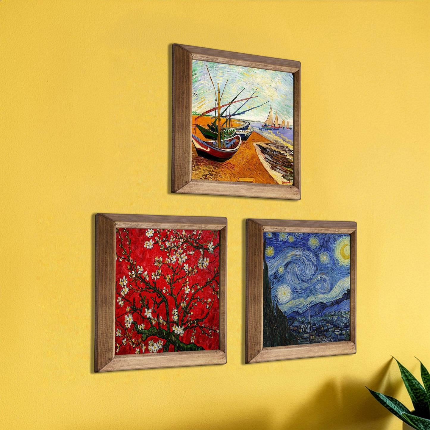 Van Gogh Fishing Boats, Almond Blossom & Starry Night Trio Stone Wall Art Set