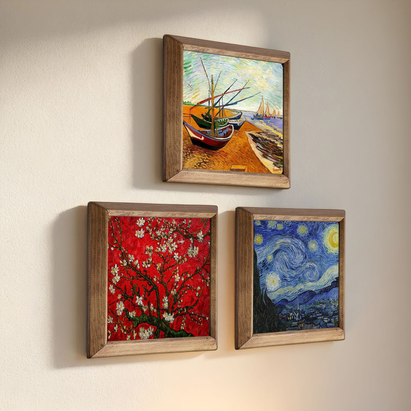 Van Gogh Fishing Boats, Almond Blossom & Starry Night Trio Stone Wall Art Set