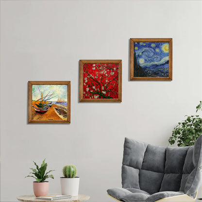 Van Gogh Fishing Boats, Almond Blossom & Starry Night Trio Stone Wall Art Set
