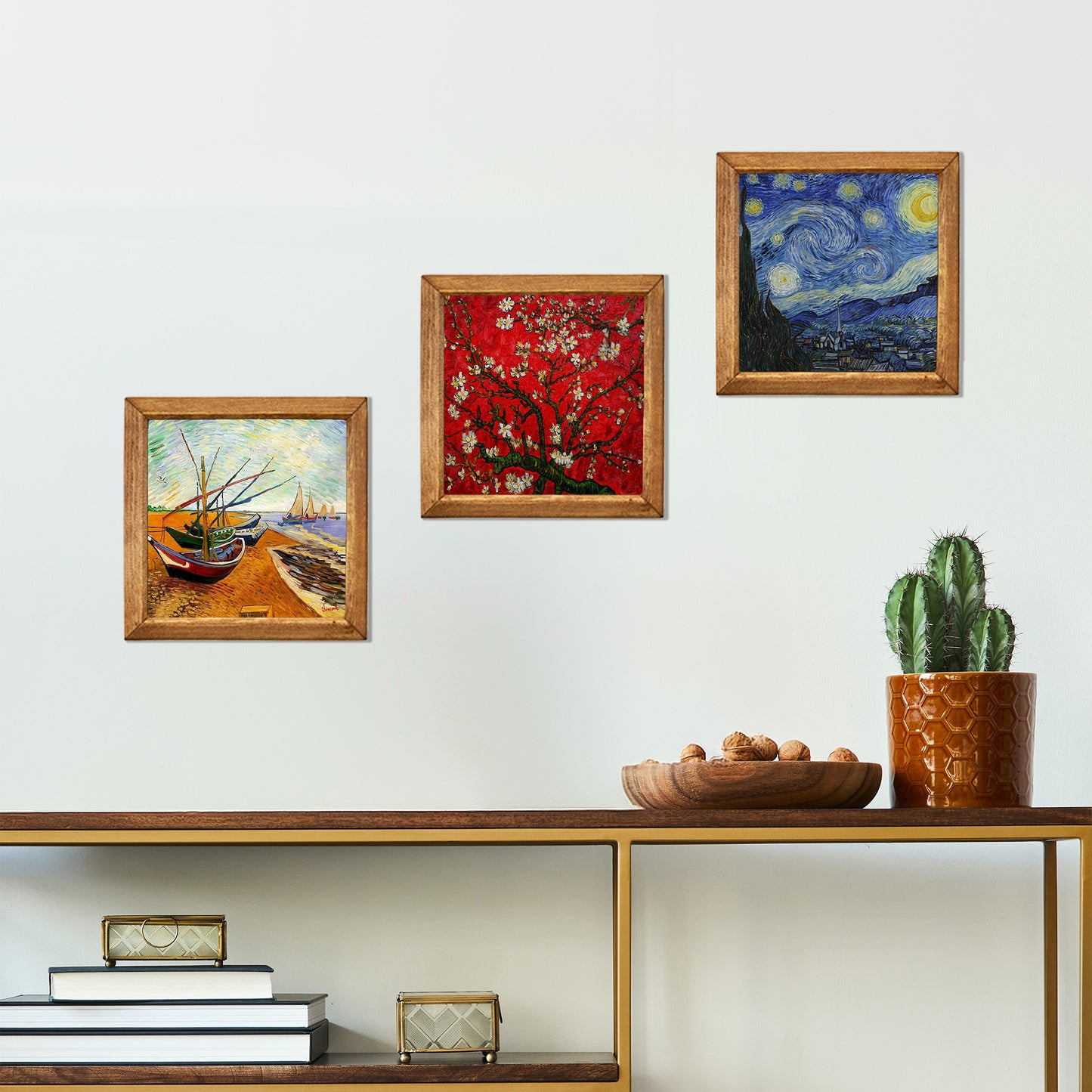 Van Gogh Fishing Boats, Almond Blossom & Starry Night Trio Stone Wall Art Set